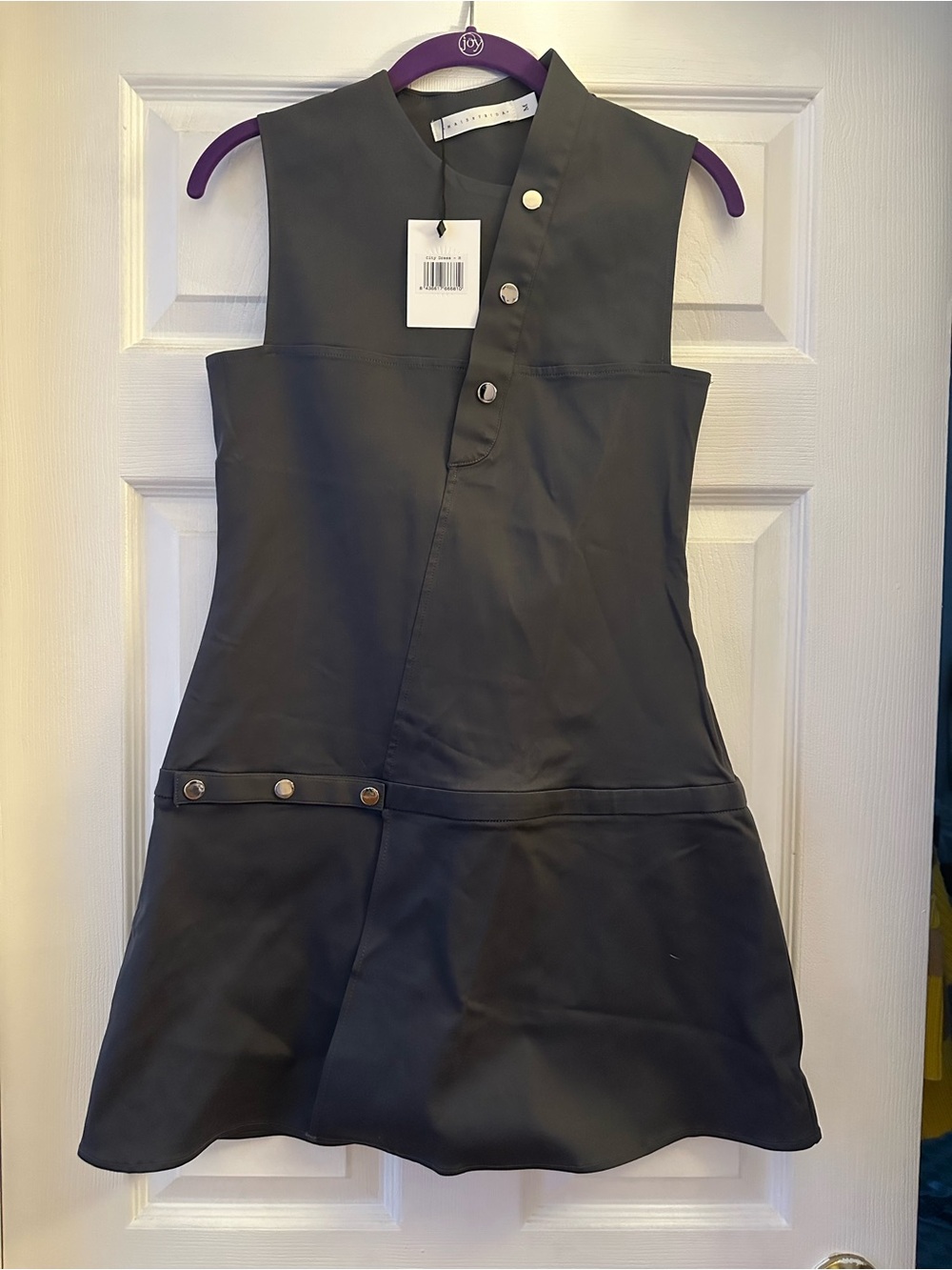 Sleeveless Black Mini Dress with Snap-Button Detail